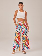 preiswerte Hose-Hose mit weitem Bein und hellem geometrischem Muster