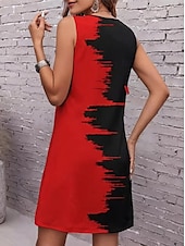 preiswerte Kunst &amp; Design Kleider-Damen Minikleid Sommerkleid Lässig Täglich Ferien Strand Normale Passform Grafik Geometrisch Farbblock Ärmellos Rundhalsausschnitt Rote Sommer