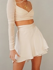 cheap Plain Skirts-Women&#039;s Skirt A Line Solid Color Fashion Casual Mini High Waist Skirts Plain Micro-elastic Street Daily Wine White Champagne Pink Summer Satin
