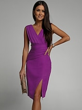 abordables Robe de cocktail-Femmes Mini Robe Robe moulante Anniversaire Coupe régulière Couleur Unie Sans manches Col en V Noir Rouge Bleu Violet Été