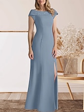 preiswerte Bodenlänge-Meerjungfrauenschnitt Brautmutterkleid Hochzeitsgast Elegant Süß Rundhalsausschnitt Bodenlang Spitze Stretchstoff Kappenärmel mit Spitze Geteilter Vorderteil 2025