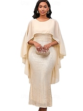 abordables Longueur du plancher-Robe Mère de la Mariée Robe Élégante Col Rond Longueur de Sol Chiffon Manches 3/4 avec Sequins