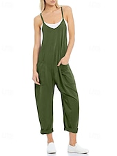 abordables combinaisons décontractées-Femmes Normal Combinaison Occasionnel Couleur Unie Sans manches Col en V Avec Poches Sortir Week-end Coupe régulière Noir Vert Claire Vert Véronèse Été