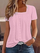 preiswerte Einfarbiges T-Shirt-Damen T Shirt Einfarbig Elegant Stilvoll Basic Kurzarm Quadrathals Normale Oberteile Täglich Schwarz Weiß Rosa Blau Purpur Sommer Frühling