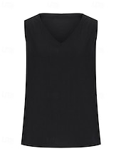 voordelige Overhemden-Dames Overhemd Linnen-geïnspireerde sets Blouse Effen Modern Casual Mouwloos V-hals Normale tops Dagelijks Feestdagen Zwart Blozend Roze Leger Groen Beige Grijs Zomer