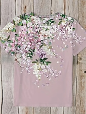 ieftine tricou floral-Pentru femei Tricou Floral Grafic Plante Epocă Stilat Clasic Manșon scurt Stil Nautic Topuri obișnuite Zilnic Sfârșit de săptămână Imprimeu Roz Îmbujorat Vară