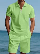 olcso Vakáció-Férfi Pólóingek Quarter Zip Polo Szabadtéri Hétköznapi viselet Hajtóka Rövid ujjú Divat Hawaii Sima 2 db Nyár Normál Fekete Fehér Sötétkék Királykék Lóhere Khakizöld Pólóingek
