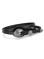 economico Cintura da donna-Cintura da donna in similpelle intagliata in stile western con fibbia vintage in argento per abiti boho, concerti estivi e abiti da sposa in stile country