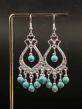 cheap Women&#039;s Earring-Women&#039;s Bohemian Turquoise Drop Earrings – Vintage Western Style Statement Jewelry with Feather and Bead Details for Parties, Festivals and Casual Wear