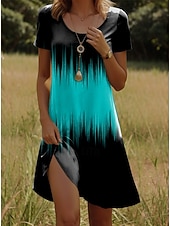 preiswerte Kunst &amp; Design Kleid-Damen Minikleid Freizeitkleid T-Shirt-Kleid Sommerkleid Shiftkleid Urlaub Lässig Boho Party Strand Formpassend Ombre Grafik Kurzarm Rundhalsausschnitt Weiß Rote Blau Orange Sommer Frühling