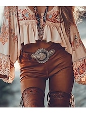 billige Boho topper-Dame Vestlig bluse Boho skjorte Bluse Blomsternål i krystall Fritid Bohem Langermet V-hals Vanlige topper Daglig Ferie Ut på byen Trykt mønster Rosa Sommer