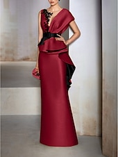 abordables JAUNE-Robe de soirée fourreau élégante robe formelle invitée à un mariage longueur sol manches courtes décolleté en V en satin avec volants broderies et appliqués 2025