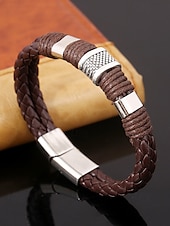 economico Gioielli da uomo-Bracciale da uomo in similpelle intrecciata con chiusura in acciaio inossidabile – cinturino regolabile in stile vintage per abbigliamento casual, quotidiano e come regalo