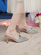 preiswerte Cocktail-Damen-Pantoletten mit goldenen Pailletten – spitze Schlupfschuhe mit Strass-Details für glamouröse Cocktail-Events