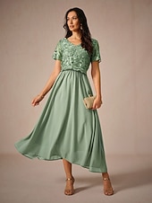 abordables Robe de cocktail-Femmes Robe maxi Robe trapèze Élégant Formel robe demoiselle d honneur Cocktail Coupe régulière Manche Courte Col en V Vert Été