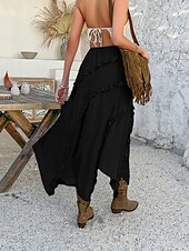 preiswerte Grafische Röcke-Damen Rock A-Linie Mode Lässig Maxi Hohe Taille Röcke Einfach Rüsche Mikroelastisch Urlaub Straße Schwarz Weiß Rote Blau Sommer Polyester