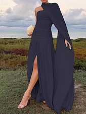 abordables JAUNE-Ligne A Robe de Soirée Élégant Robe Formel Mariage Longueur au sol Sans manches Épaules Dénudées Chiffon avec Froncé 2025