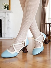 cheap 1920s &amp; Gatsby Era-Women's Light Blue 1920s Vintage Gatsby Crisscross Strap Heels-Retro Style Faux Leather Pumps with Flared Heels for Office, Parties &amp; Inspired Looks