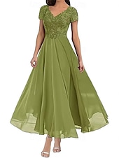 preiswerte Bodenlänge-A-Linie Brautmutterkleid Elegant V Ausschnitt Bodenlang Polyester Kurzarm mit Einfarbig 2025