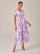 ieftine Rochii florale elegante-Pentru femei Rochie casual Rochie Lunga Rochie Maxi Mov Vară Primăvară În V Elegant S M L