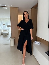 levne Šaty-Dámské Midi šaty Swingové šaty Letní šaty Elegantní Denní Jdeme ven Letní šaty Běžný Čistá barva Poloviční rukáv Do V Černá Trávová zelená Meruňková Léto