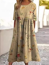 abordables Robes fleuries décontractées-Femmes Robe Midi Robe Décontractée Robe Fleurie Classique Moderne Extérieur Quotidien Fête Coupe régulière Fleur Manche Courte Col ras du cou Jaune Bleu Fuchsia Abricot Été