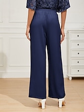 abordables pierna ancha y cintura alta-Mujer Perneras anchas Chinos Básico Longitud total Alta cintura Plano Bolsillo Cintura elástica Confortable Suave Cómodo Microelástico Formal Boda Azul Marino Verano Primavera Ajuste regular