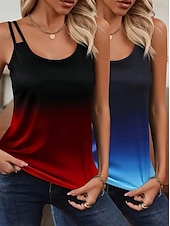 baratos Camiseta de Alças de Arte e Design-Mulheres Malha Íntima Âmbar Cores Gradiente à moda Sem Manga Gola Redonda Scoop pescoço Tops regulares Diário Com Corte Vinho Azul Verão Primavera