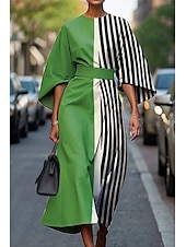 abordables Robes Floraux Imprimés-Femmes Robe Longue Maxi Robe Robe Décontractée Robe d&#039;été Mode Moderne Quotidien Date Week-end Coupe régulière Géométrique Manche 3/4 Col ras du cou Noir Jaune Vert Claire Rose Claire Été