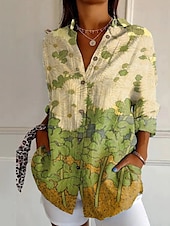 abordables Tops Graphiques pour Femmes-Femmes Chemise Chemise Bohème Chemisier Fleur Moderne Boho manche longue Col de chemise Hauts Réguliers Quotidien Fête Imprimé Vert Claire Rose Claire Bleu Orange Vert Été