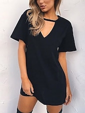 ieftine Rochie simplă-Pentru femei Rochie Mini Rochii Tricou Rochie de vară Casual Zilnic Fit regulat Simplu Manșon scurt În V Negru Alb Maro Trifoi Vară