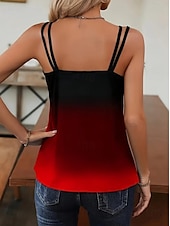 baratos Camiseta de Alças de Arte e Design-Mulheres Malha Íntima Âmbar Cores Gradiente à moda Sem Manga Gola Redonda Scoop pescoço Tops regulares Diário Com Corte Vinho Azul Verão Primavera