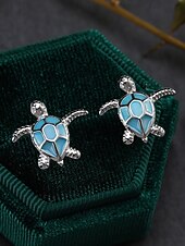 abordables Accessoires de vacances-Boucles d'oreilles tortue pour femmes – élégantes boucles d'oreilles plaquées argent avec incrustation de turquoise, parfaites pour la plage et l'été, accessoires décontractés et de vacances