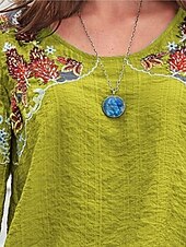 billige Boho t-skjorte-Dame Bluse Grafisk Stilfull Etnisk Fritid Langermet Crew-hals Vanlige topper Daglig Broderi Grønn Sommer Vår