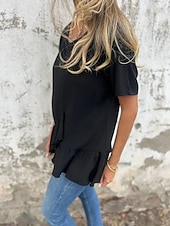 ieftine tricou simplu-Pentru femei Tricou Grafic Modă Modern Casual Manșon scurt Stil Nautic Topuri obișnuite Zilnic Sfârșit de săptămână Bufantă Asimetric Negru Alb Roz Îmbujorat Albastru piscină Vară
