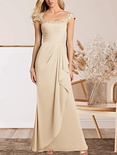 voordelige Vloerlengte-A-Lijn Moeder van de Bruid Jurk Bruiloft Gast Elegante Hartvormige Vloerlengte Chiffon Kap Mouw met Kant Ruching