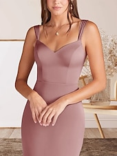 cheap Floor Length-Mermaid / Trumpet Mother of the Bride Dress Wedding Guest Elegant Minimalist V Neck Floor Length Satin Sleeveless with Ruching