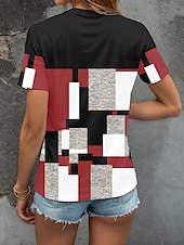 billige Stripe og geometrisk t-skjorte-Dame T skjorte Grafisk Geometrisk Fargeblokk Årgang Stilfull Klassisk Kortermet Crew-hals Rund hals Vanlige topper Daglig Trykt mønster Rød Blå Lilla Grønn Sommer Vår