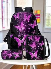 abordables Sacs à dos pour Enfants et Adolescents-Ensemble de 3 sacs à dos d&#039;école à imprimé papillon pour filles avec sac à lunch isotherme et trousse à crayons - léger et élégant pour l&#039;école primaire et le collège, les voyages ou les pique-niques