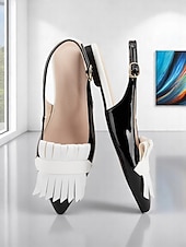 preiswerte Ballerinas für Damen-Slingback-Schuhe aus schwarzem Lackleder für Damen – elegantes Glanzfinish mit Fransendetails, perfekt für Business und Freizeit
