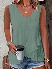 ieftine Top simplu-Pentru femei Camisole Tank Top Simplu Zilnic Casual Fără manșon În V Topuri obișnuite Zilnic Bufantă Capsă Alb Galben Roz Îmbujorat Trifoi Albastru Deschis Vară