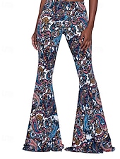 ieftine picior lat și talie înaltă-Pentru femei Pantaloni Casual Boho Lungime totală Natural Floare Imprimare Confortabil Exterior Comfortabil În aer liber Vacanță Magenta Galben Auriu Bleumarin Negru Vară Fit regulat