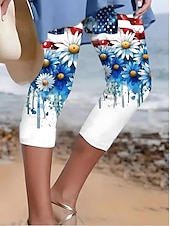 tanie Spodnie Dnia Niepodległości-Damskie patriotyczne legginsy w stylu capri wakacyjne moda uliczna długość do łydki wysokie w pasie spodnie z gradientem gwiazd oddychające miękkie elastyczne