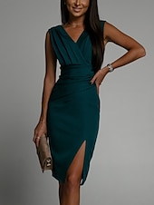 abordables Robe de cocktail-Femmes Mini Robe Robe moulante Anniversaire Coupe régulière Couleur Unie Sans manches Col en V Noir Rouge Bleu Violet Été