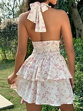 ieftine Rochii casual florale-Pentru femei Rochie Mini Rochie casual Rochie florala Modă În aer liber Petrecere Concediu Fit regulat Floare Fără manșon În V Roz Îmbujorat Albastru piscină Vară