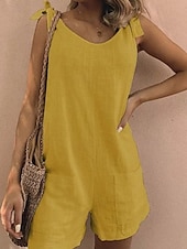cheap Sets-Women&#039;s Normal Cotton Linen Pants Streetwear Solid Color Sleeveless V Neck Pocket Street Daily Regular Fit White Yellow Army Green Summer