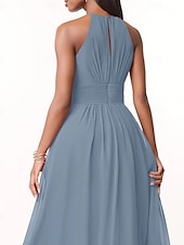 cheap Bridesmaid Dresses-A-Line Bridesmaid Dress Halter Neck Sleeveless Elegant Floor Length Chiffon with Pleats / Ruching