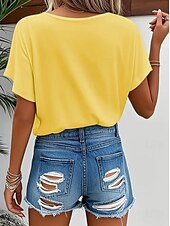 abordables T-shirt floral-Femmes T-shirt A Ombre Graphique Plantes Mode Hawaïen Occasionnel manche longue Col en V Hauts Réguliers Quotidien Sortir Week-end Imprimé Jaune Rouge Été Printemps