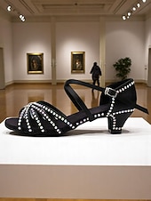 baratos Anos 1920 &amp; Era Gatsby-Sapatos de dança femininos pretos com tiras e strass, estilo anos 20, ideais para festas vintage e dança swing.
