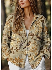 abordables Camisas-Camisa de mujer Blusa Floral Gráfica Estilosa Casual Linaza Como Manga Larga Cuello de Camisa Tops Regulares Diario Vacaciones Salir Botones Verde Claro Verde Caqui Verano Primavera